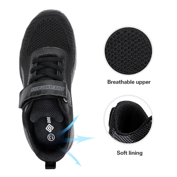 [EZ-Ons MagicZips] Boys Girls Tennis Running Shoes - BLACK DARK GREY - 3